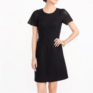 J Crew Fit and Flare Classic Black Short Sleeve A-Line Eyelet 100% Cotton Dress